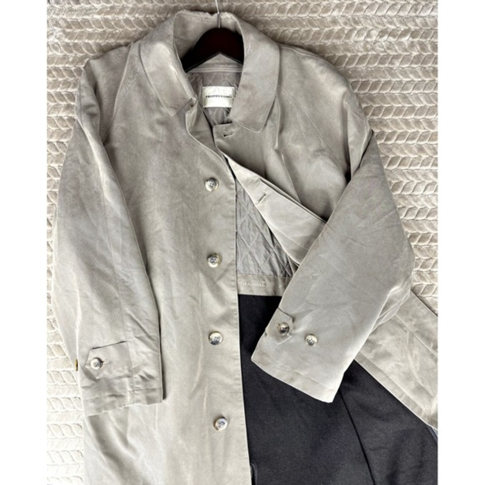 Pronto Uomo‎ Sergio Trench Coat Mens 42 Reg Taupe Grey Belted Quilted Liner